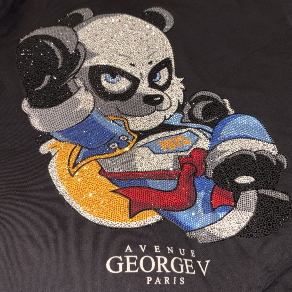 •SOLD• George V SUPER PANDA  Black Rhinestone Hoodie Size XL - Picture 11 of 12